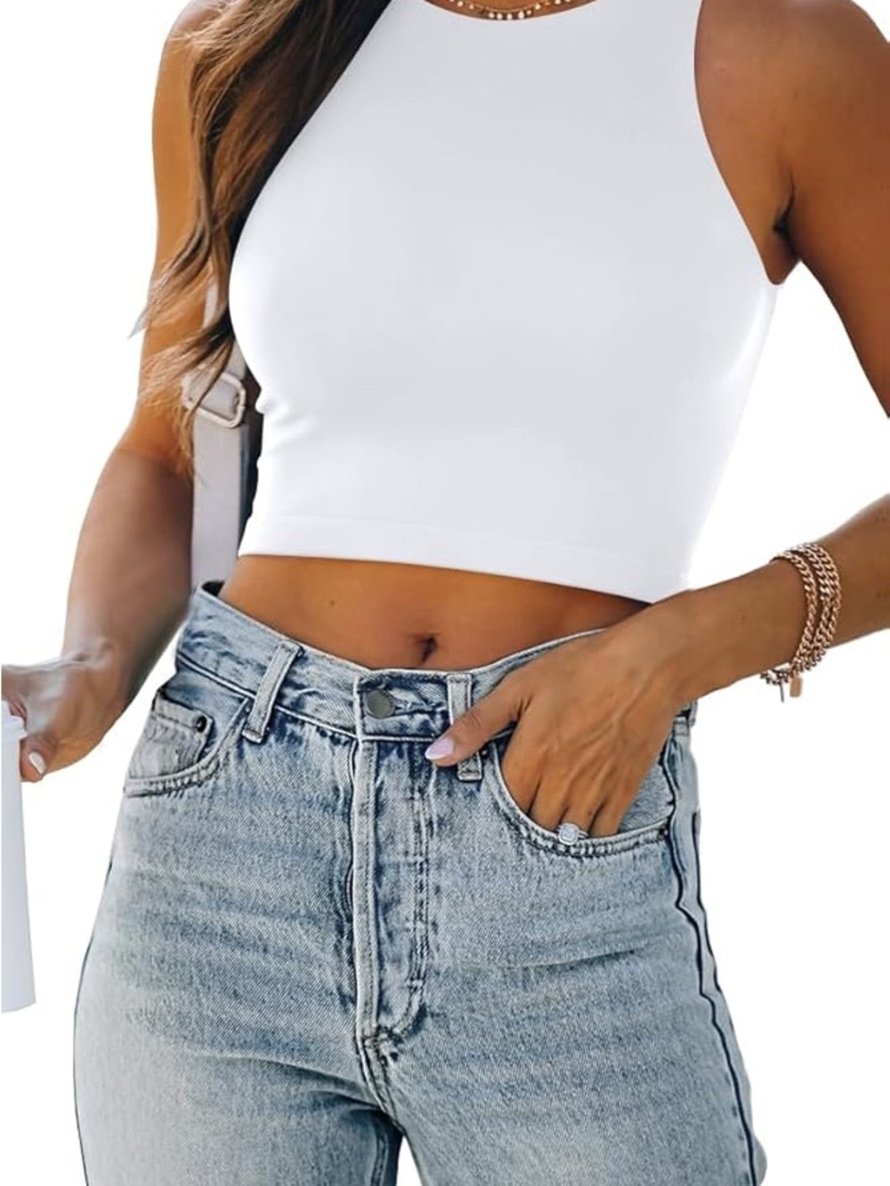 NWT Size S Women’s White High Neck Crop Tank Top